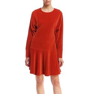 Kenzo Velvet Corduroy Dress Burnt Orange Drop Waist Dolman Sleeve Tunic SZ L